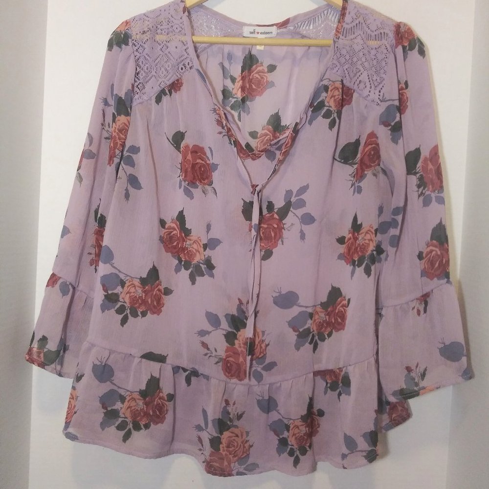 Self Esteem Long Sleeve Sheer Purple Blouse
